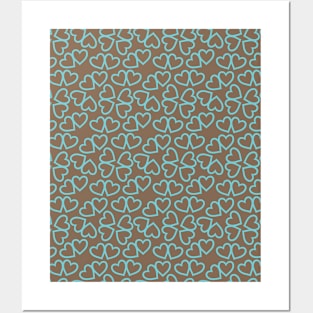 Brown and Blue Hearts Repeated Pattern 088#001 Posters and Art